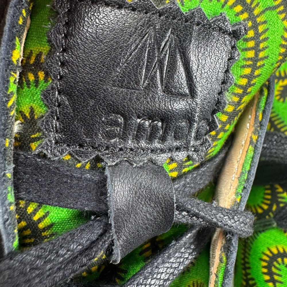 Kamod African Sneakers Low Top Green Swirl Print Black Leather Lace Up Mens 9.5 - Picture 7 of 14